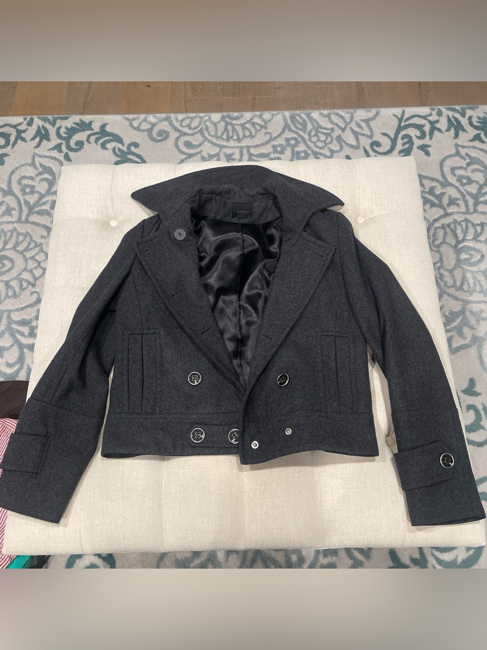 Express Charcoal Gray Cropped Double-Breasted Peacoat